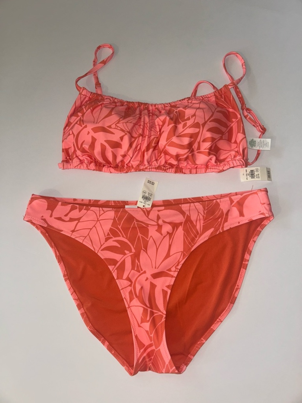 aerie Pink Tropical Print Bikini Set - Coral & Light Pink XL